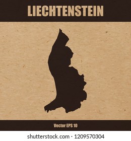 Vector illustration of detailed map of Liechtenstein on craft paper or cardboard background