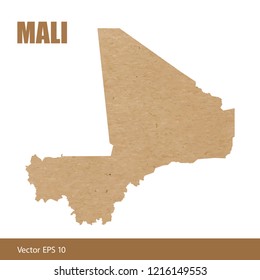 Vector illustration of detailed map of Mali cut out of craft paper or cardboard