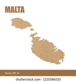 Vector illustration of detailed map of Malta cut out of craft paper or cardboard