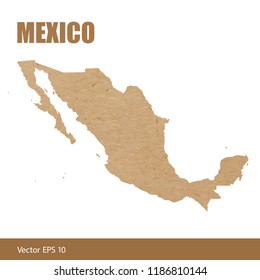 Vector illustration of detailed map of Mexico cut out of craft paper or cardboard