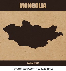 Vector illustration of detailed map of Mongolia cut out of craft paper or cardboard