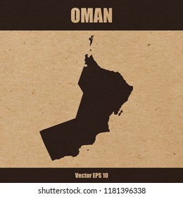 Vector illustration of detailed map of Oman on craft paper or cardboard