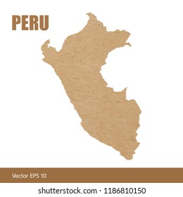 Vector illustration of detailed map of Peru cut out of craft paper or cardboard