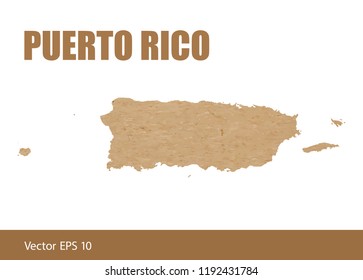 Vector illustration of detailed map of Puerto Rico cut out of craft paper or cardboard