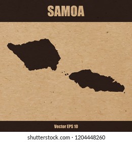 Vector illustration of detailed map of Samoa on craft paper or cardboard