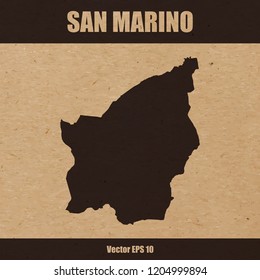 Vector illustration of detailed map of San Marino on craft paper or cardboard background