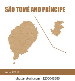 Vector illustration of detailed map of Sao Tome and Principe cut out of craft paper or cardboard