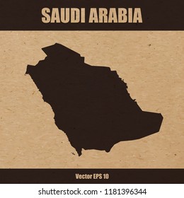 Vector illustration of detailed map of Saudi Arabia on craft paper or cardboard