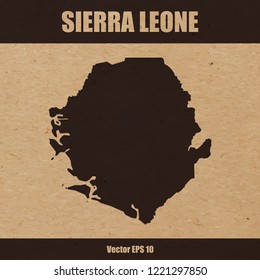Vector illustration of detailed map of Sierra Leone on craft paper or cardboard background