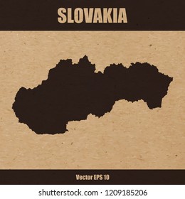Vector illustration of detailed map of Slovakia on craft paper or cardboard background