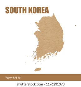 Vector illustration of detailed map of South Korea cut out of craft paper or cardboard