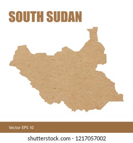 Vector illustration of detailed map of South Sudan cut out of craft paper or cardboard