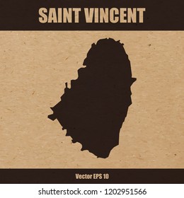 Vector illustration of detailed map of St.Vincent on craft paper or cardboard