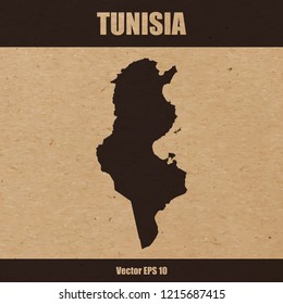 Vector illustration of detailed map of Tunisia on craft paper or cardboard background