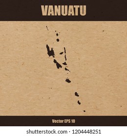 Vector illustration of detailed map of Vanuatu on craft paper or cardboard