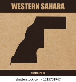 Vector illustration of detailed map of Western Sahara on craft paper or cardboard background