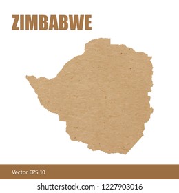 Vector illustration of detailed map of Zimbabwe cut out of craft paper or cardboard