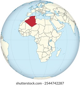 Vector illustration of the detailed national location map of ALGERIA within the great continent of Africa