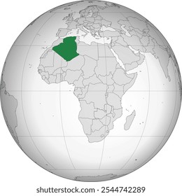 Vector illustration of the detailed national location map of ALGERIA within the great continent of Africa