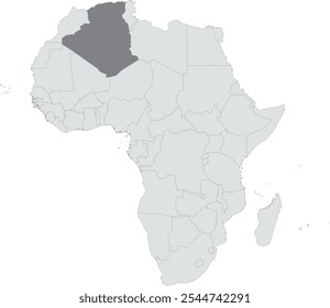 Vector illustration of the detailed national location map of ALGERIA within the great continent of Africa