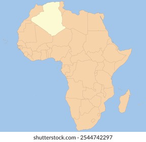 Vector illustration of the detailed national location map of ALGERIA within the great continent of Africa