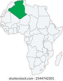 Vector illustration of the detailed national location map of ALGERIA within the great continent of Africa