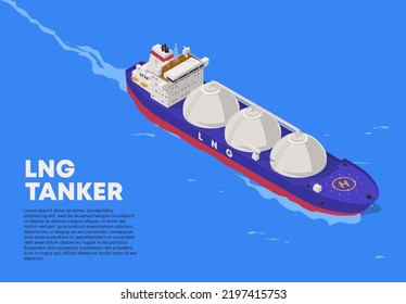 vector illustration of a detailed offshore lng tanker in isometry, floating on the sea.eps