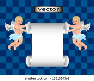 Vector illustration of detailed papyrus show the angels, white parchment paper as a background for text all isolated on a transparent background.