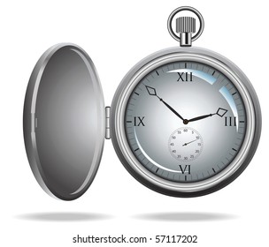 Vector illustration of a detailed pocket watch on white