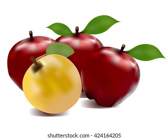 Vector illustration of detailed  shiny red and yellow apple.
