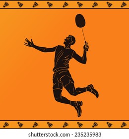 Vector illustration: detailed silhouette of a professional badminton player in ancient greek style
