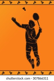 Vector illustration: detailed silhouette of a professional badminton player in ancient greek style