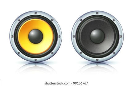 Vector illustration of detailed sound loud speakers on white background svg
