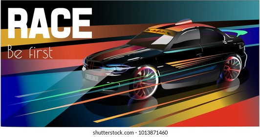 vector illustration. Detailed sports car. Poster advertising for cars, motor racing.