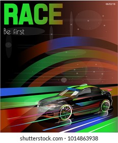 Vector illustration. Detailed sports car. Poster advertising for cars, motor racing.