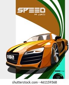 vector illustration. Detailed sports car. Poster advertising for cars, sports racing.