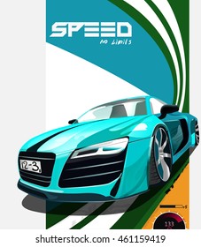 vector illustration. Detailed sports car. Poster advertising for cars, sports racing.