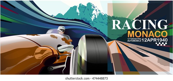 vector illustration. Detailed sports car, old model. Poster advertising for cars, motor racing.