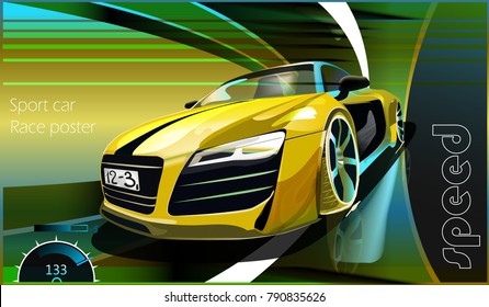 vector illustration. Detailed sports car. Poster advertising for cars, sports racing.