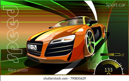 vector illustration. Detailed sports car. Poster advertising for cars, sports racing.