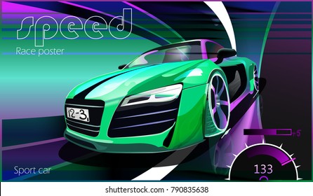 vector illustration. Detailed sports car. Poster advertising for cars, sports racing.