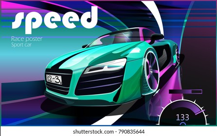 vector illustration. Detailed sports car. Poster advertising for cars, sports racing.