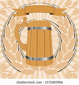 vector illustration of the detailed wooden glass of beer