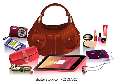 A vector illustration of details of modern bag for female