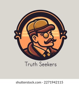 Vector illustration of a detective in a cap and glasses on the background of the sunset. Retro hipster man 