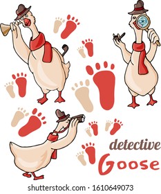Vector illustration with detective goose. Set of three characters