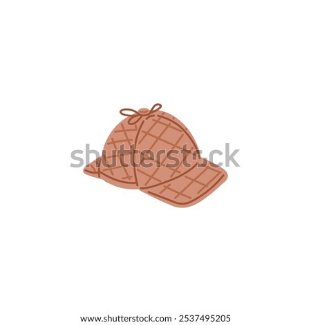 Vector illustration of detective hat on isolated background. Traditional headdress with checkered pattern. Detective clothing accessory. Flat cartoon style.