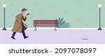 Vector illustration of detective, inspector, agent, spy investigates crime scene, case. Man with magnifier. Search, follow, track mystery murderer, evidence. Colorful cartoon style banner. 