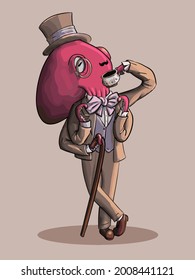 Ilustración vectorial de pulpo detective sujetando una taza de té