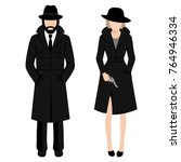 Vector illustration of a detective spy man and woman character. private ivestigation agent. mafia gangster